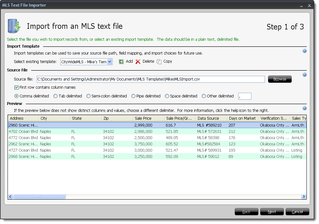 Import Text File - Step 1