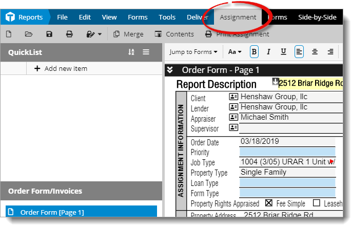 Assignment Tab