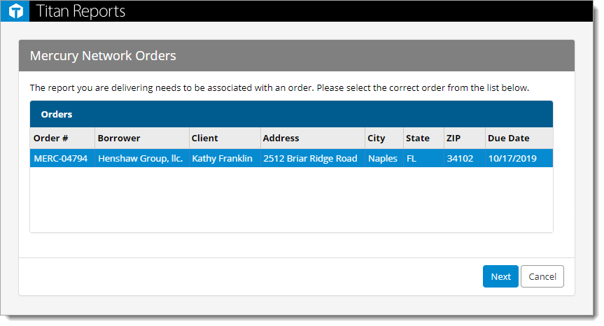 Select the order you want to associate and click Next