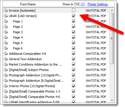 Table of Contents list