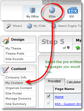 XSite Wizard - My Content